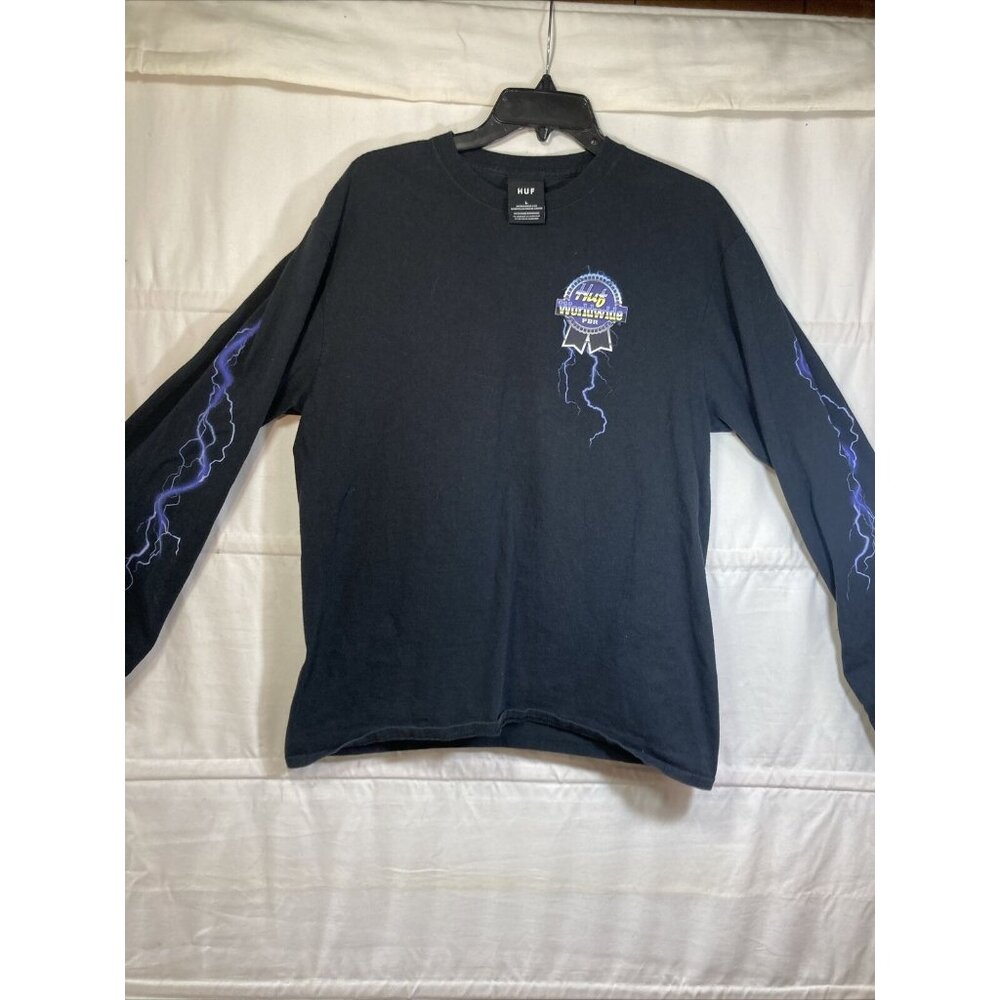 Huf Worldwide T-Shirt Men’s Lrg PBR Pabst Blue Ribbon Lightning Biker Collab Tee